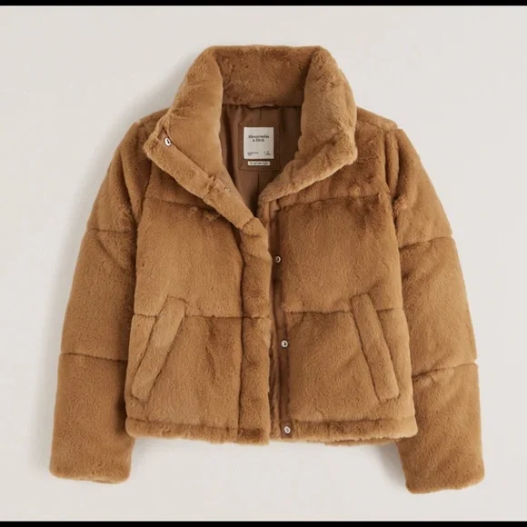 Abercrombie フード付きファーコート M ブラウン Abercrombie & Fitch Brown Hooded Faux Fur Jacket SIZE XXS | eBay